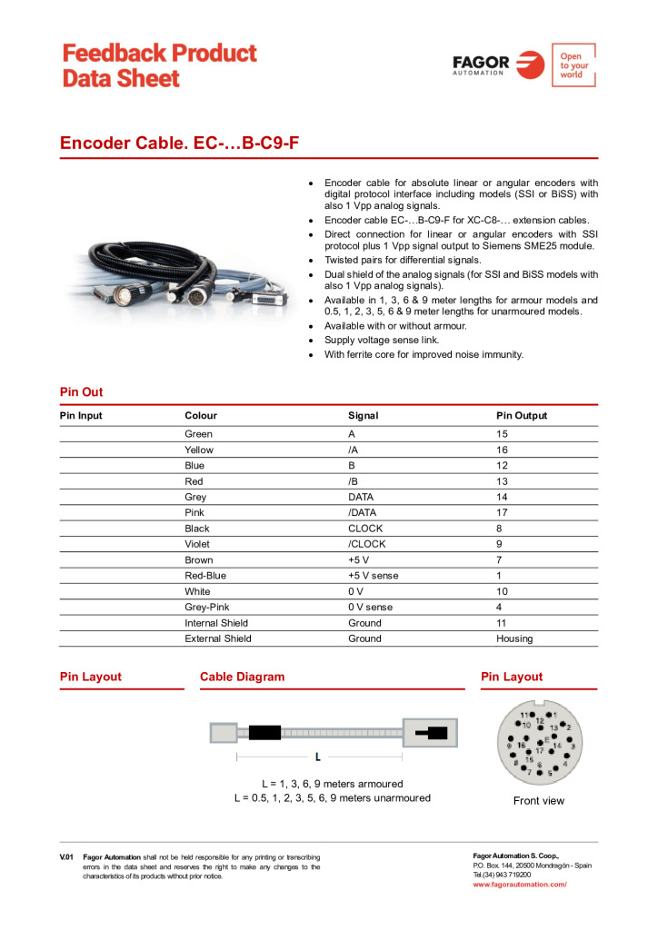 Data Sheet Cable EC-B-C9-F