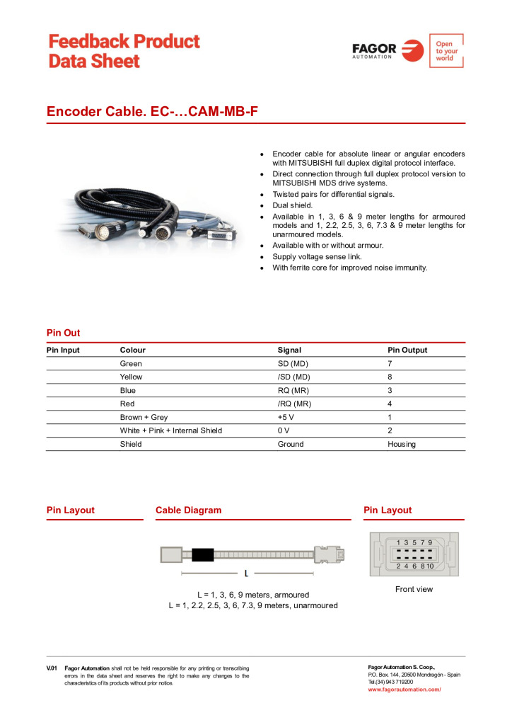 Data Sheet Cable EC-CAM-MB-F