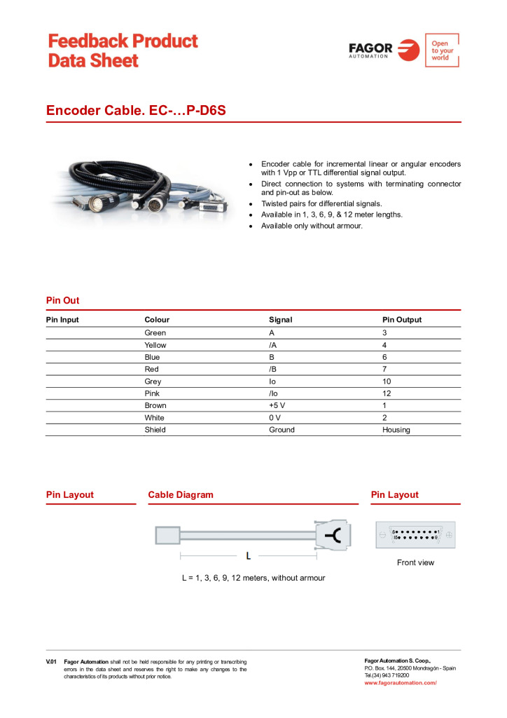 Data Sheet Cable EC-P-D6S