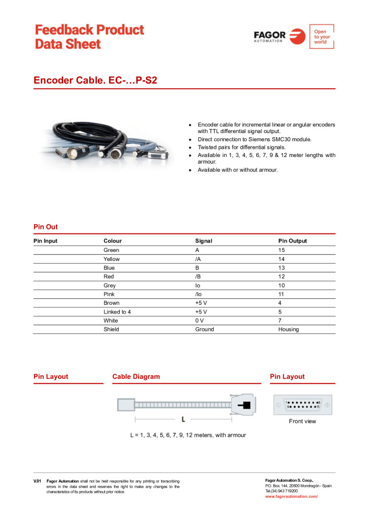 Data Sheet Cable EC-P-S2