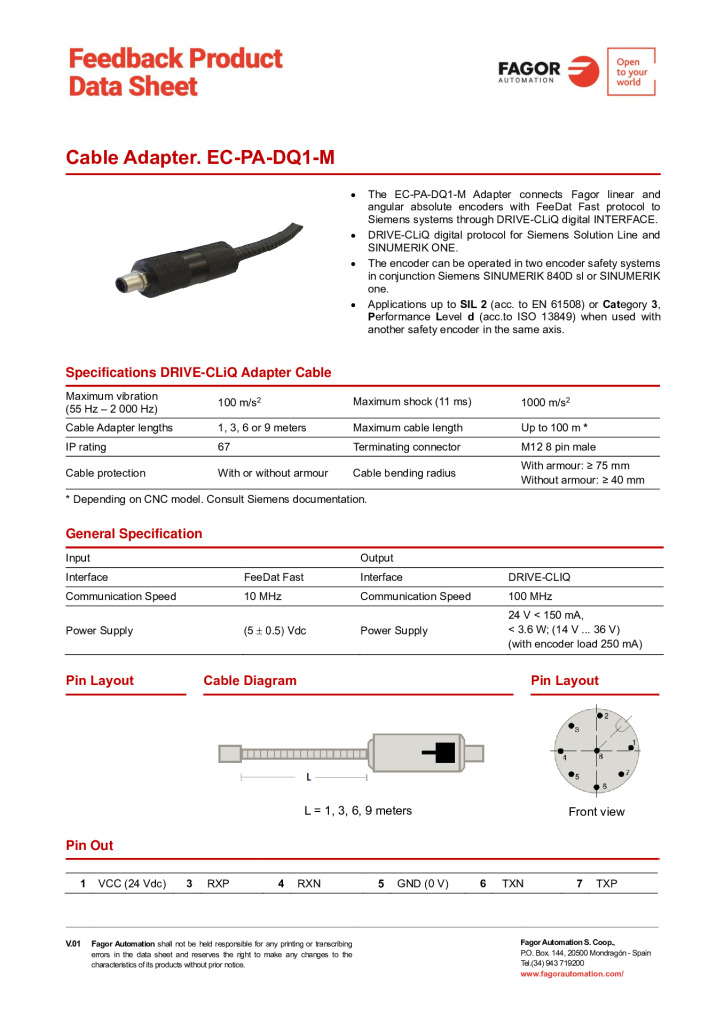 Data Sheet Cable EC-PA-DQ1