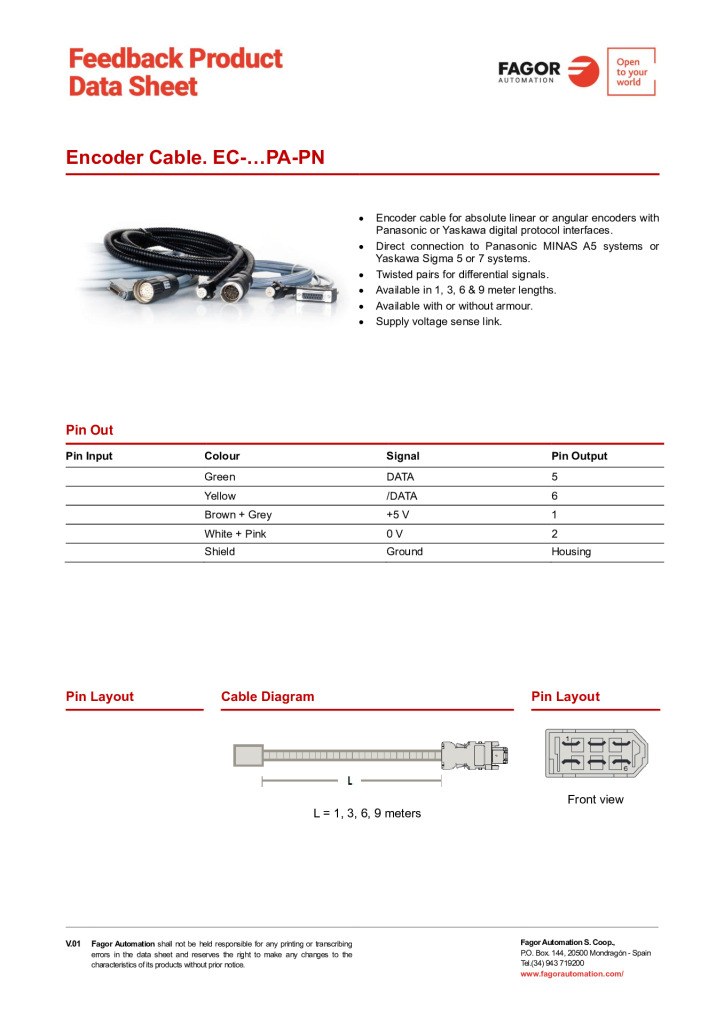 Data Sheet Cable EC-PA-PN