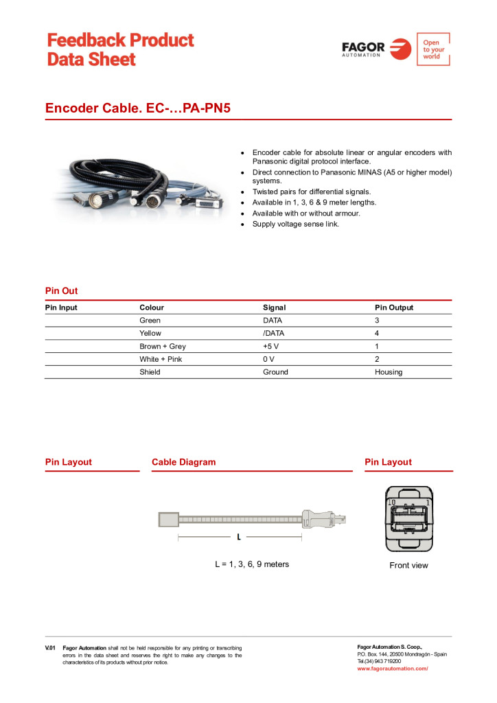 Data Sheet Cable EC-PA-PN5