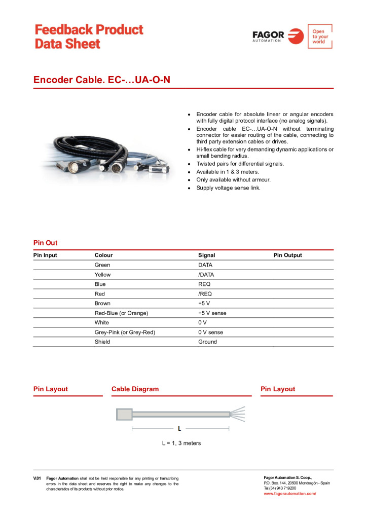 Data Sheet Cable EC-UA-O