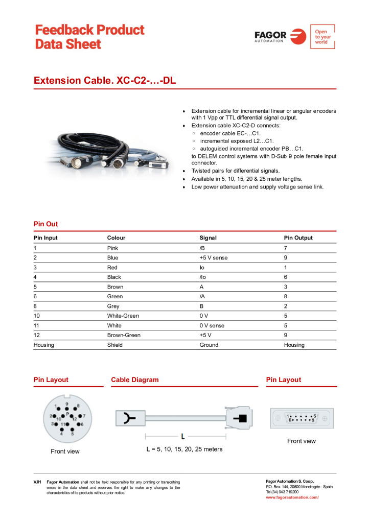 Data Sheet Extension Cable XC-C2-DL