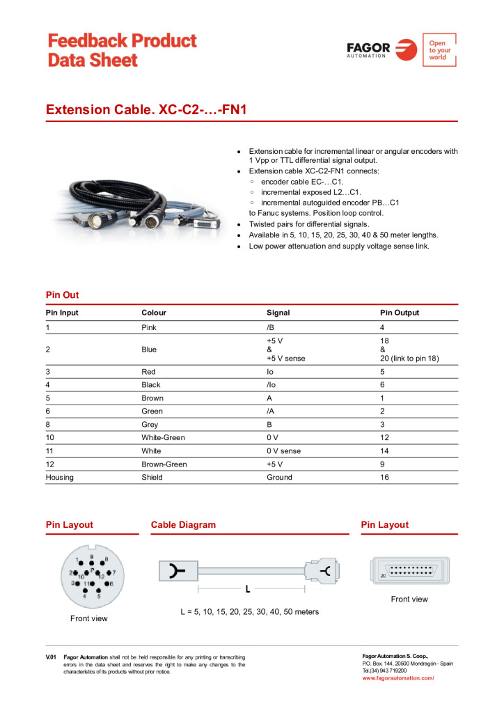 Data Sheet Extension Cable XC-C2-FN1