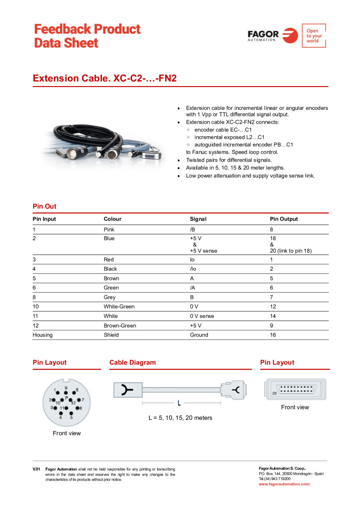 Data Sheet Extension Cable XC-C2-FN2