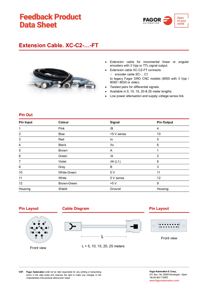 Data Sheet Extension Cable XC-C2-FT