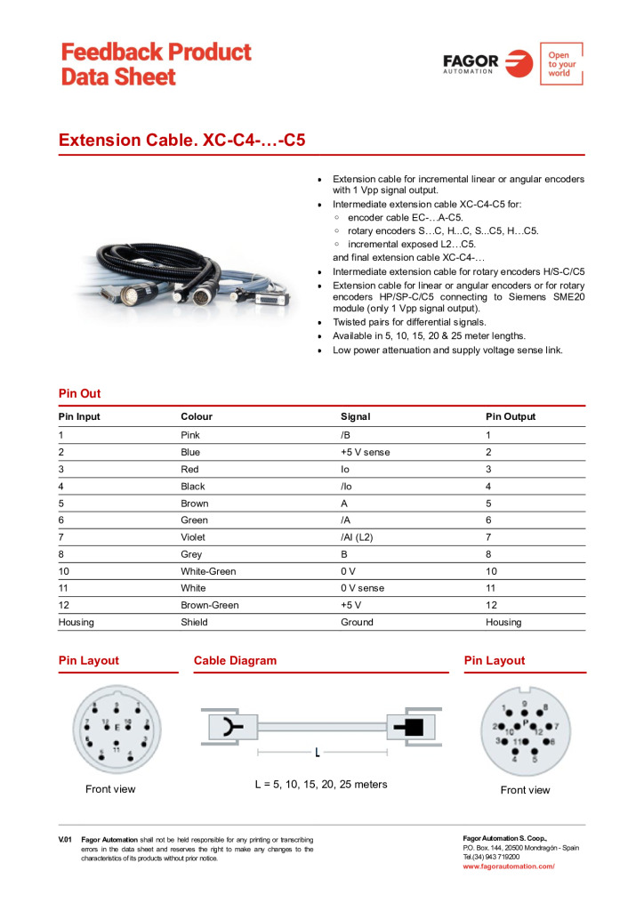 Data Sheet Extension Cable XC-C4-C5