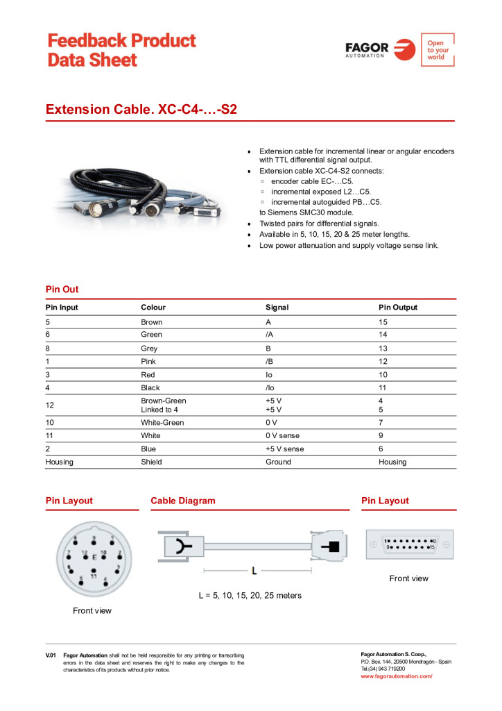 Data Sheet Extension Cable XC-C4-S2