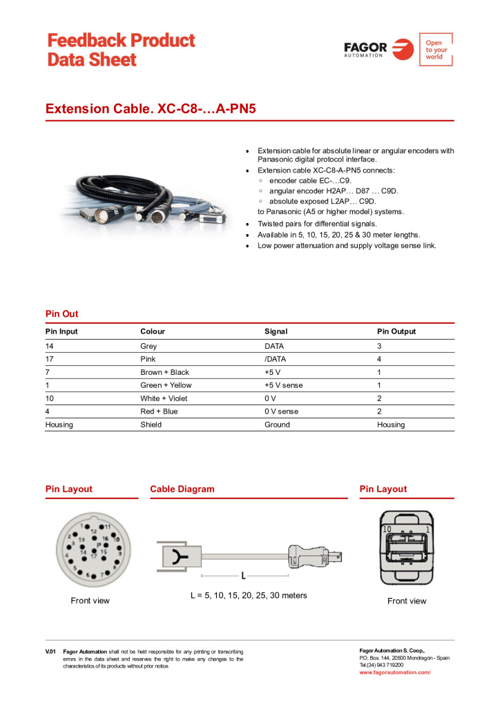 Data Sheet Extension Cable XC-C8-A-PN5