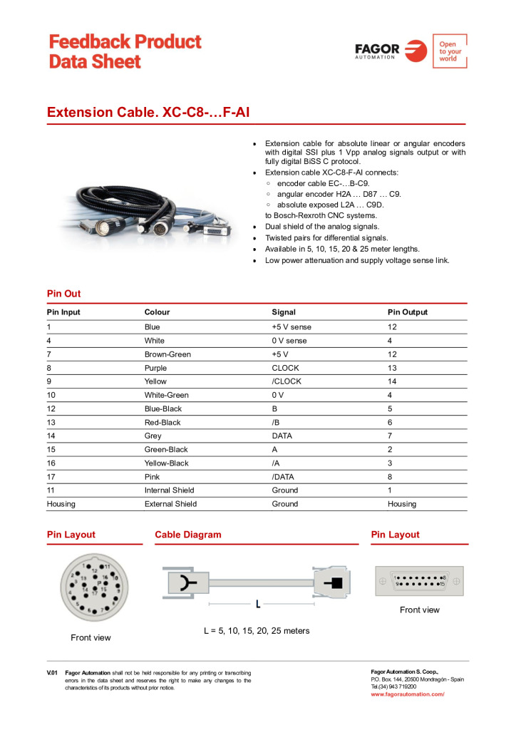 Data Sheet Extension Cable XC-C8-F-AI