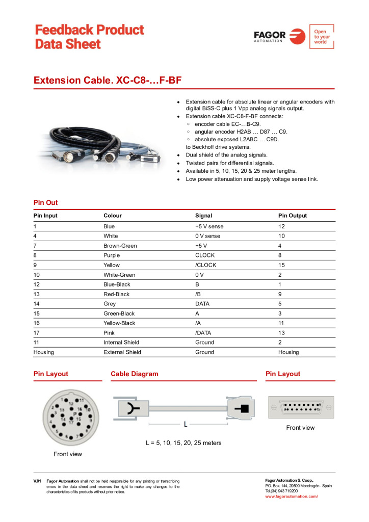 Data Sheet Extension Cable XC-C8-F-BF