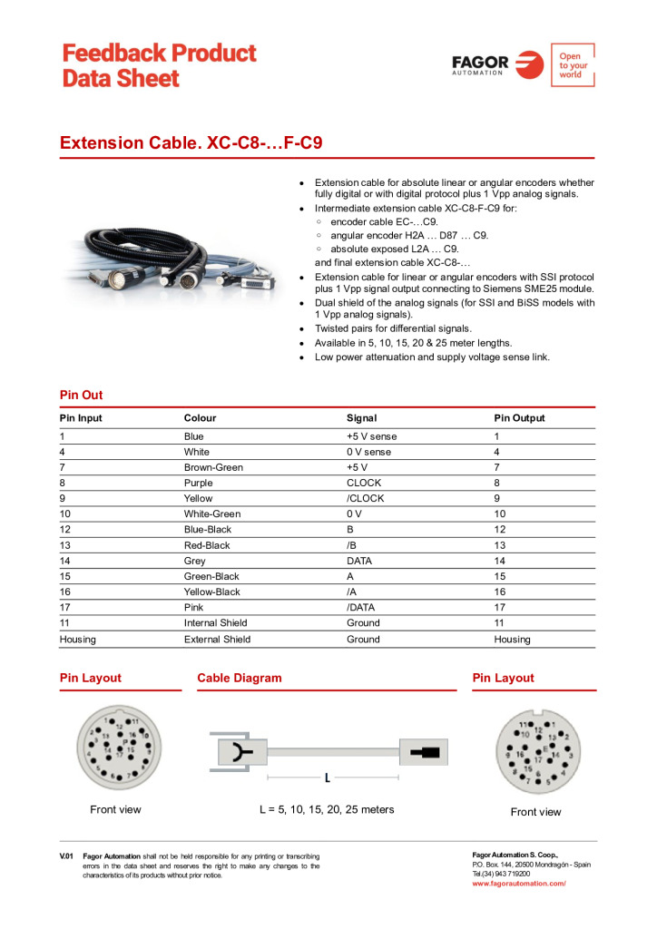 Data Sheet Extension Cable XC-C8-F-C9