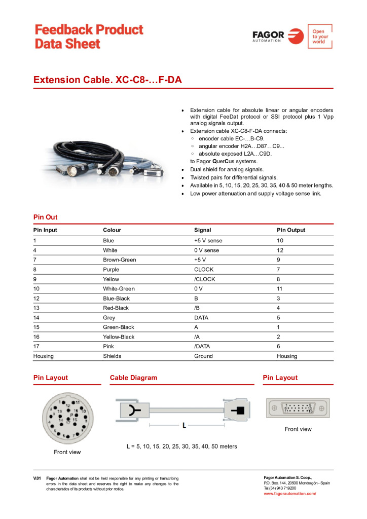 Data Sheet Extension Cable XC-C8-F-DA