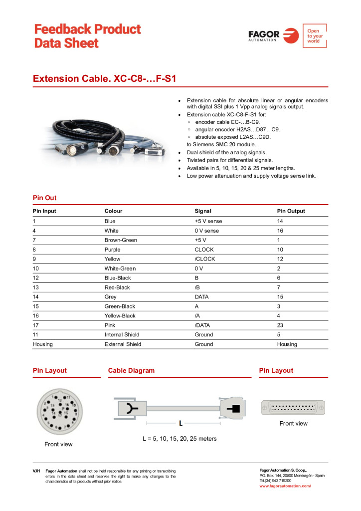 Data Sheet Extension Cable XC-C8-F-S1