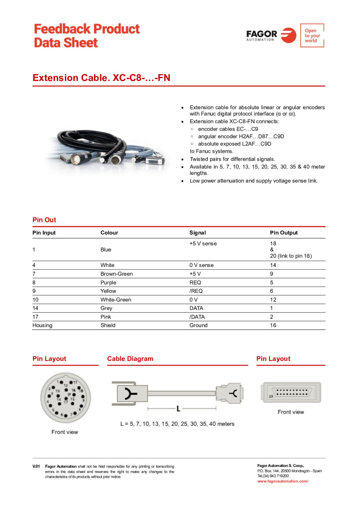 Data Sheet Extension Cable XC-C8-FN