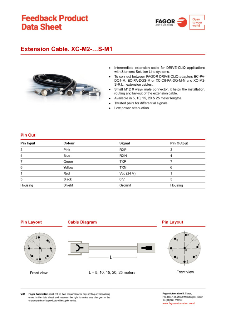 Data Sheet Extension Cable XC-M2-S-M1