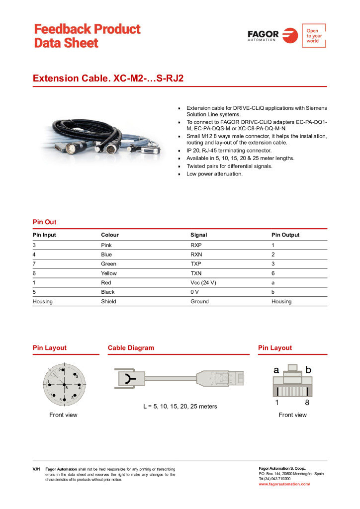 Data Sheet Extension Cable XC-M2-S-RJ2