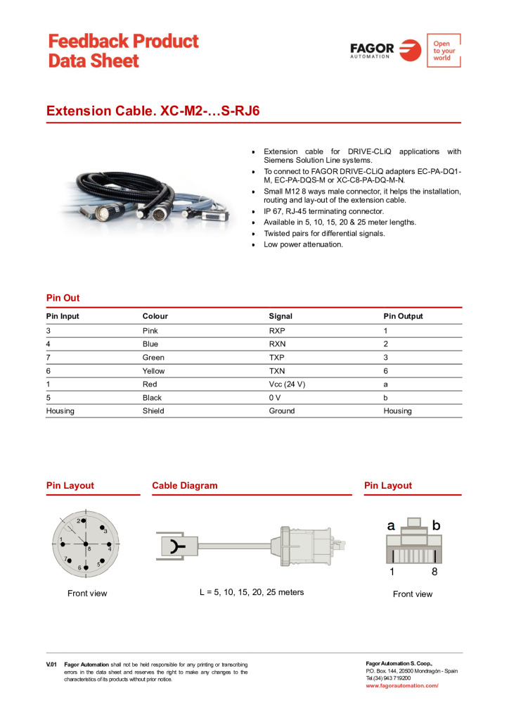 Data Sheet Extension Cable XC-M2-S-RJ6