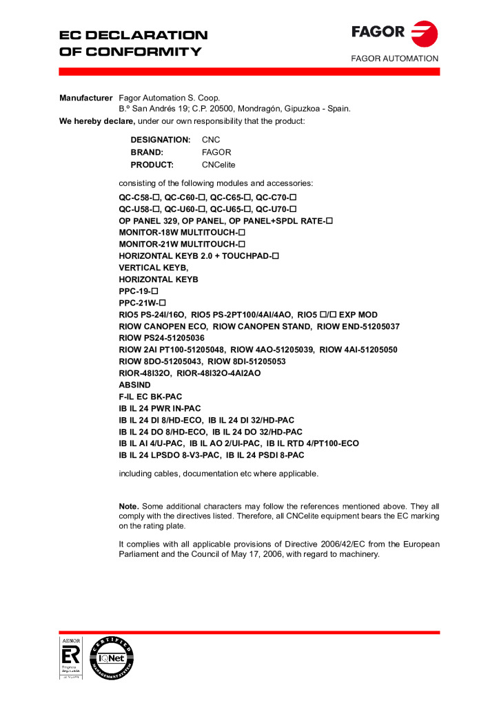 CNCelite 8058_8060_8065_8070. EC declaration of conformity