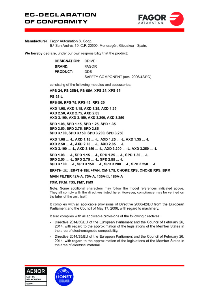 DDS. EC Declaration of conformity