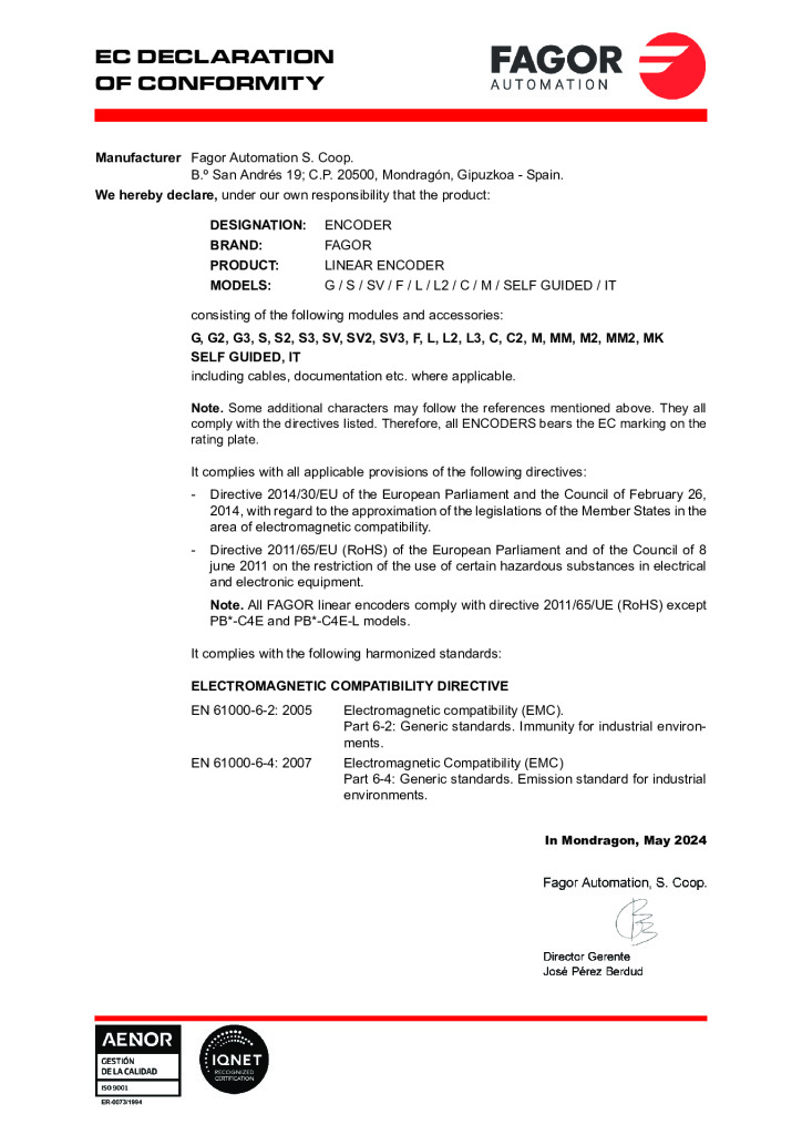 Linear Encoder. EC declaration of conformity