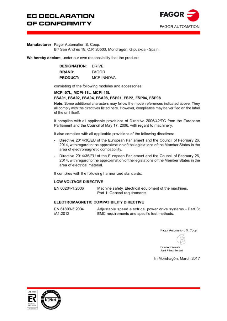 MCPi. EC Declaration of conformity