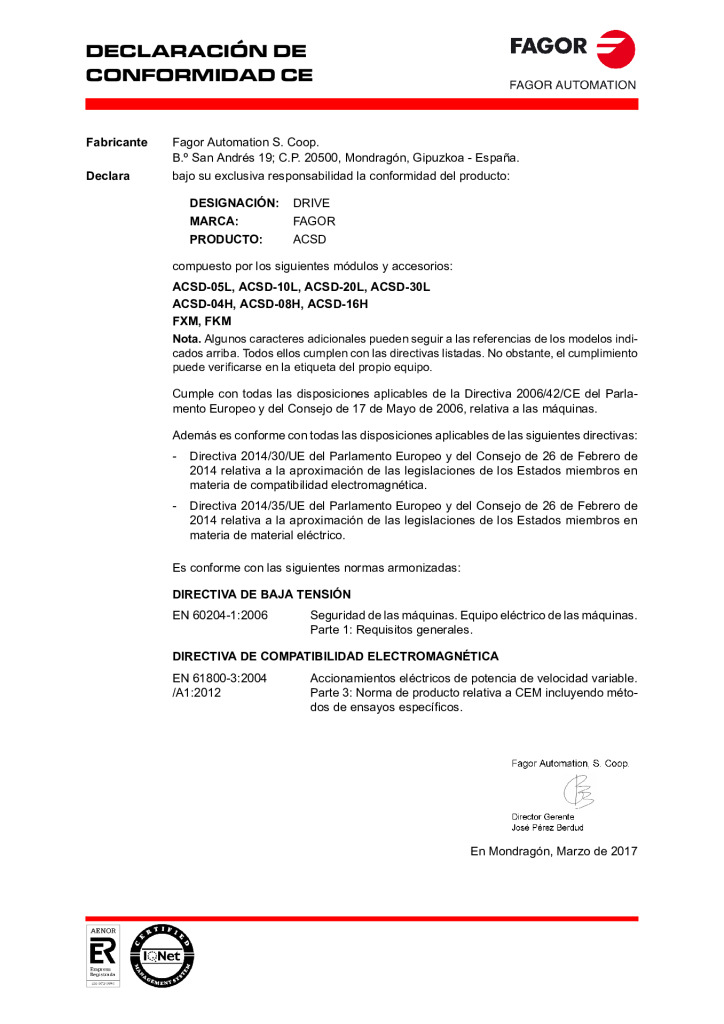 ACSD. EC Declaration of conformity