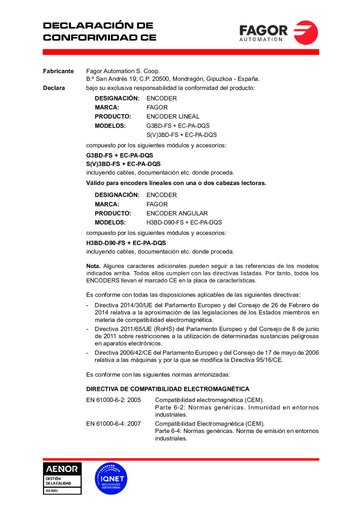 Linear Encoder Safety. EC declaration of conformity