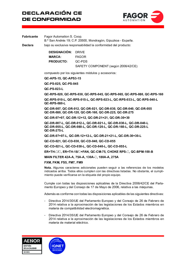 QUERCUS servo drives (QC-PDS Power Drive System). EC declaration of conformity