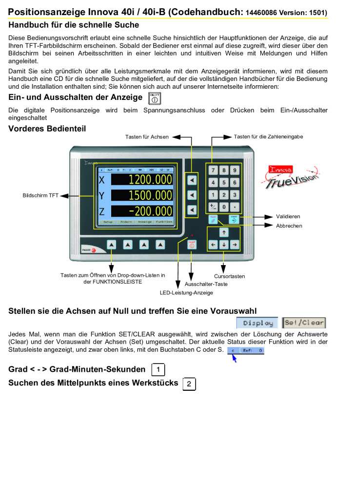 Readout Innova TFT 40i – 3-axis display (quick reference)