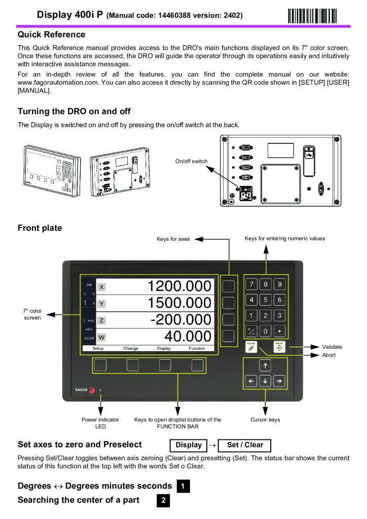 Readout 400i-P – 4-axis display (quick reference)