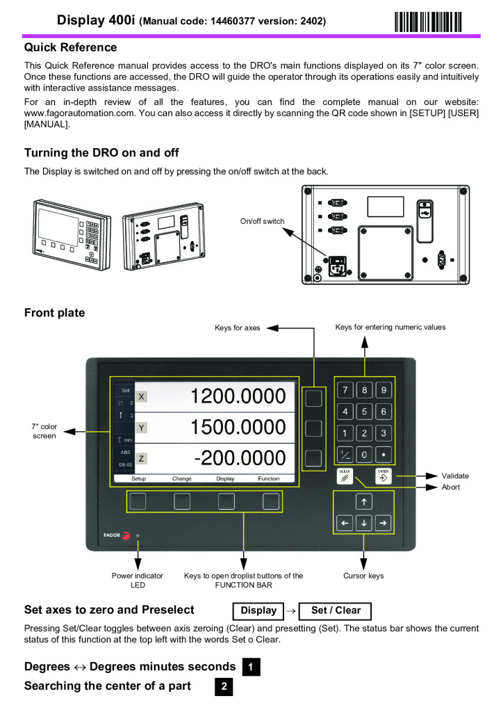 Readout 400i – 3-axis display (quick reference)