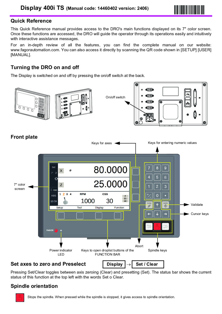 Readout 400i-TS – 3-axis display (quick reference)