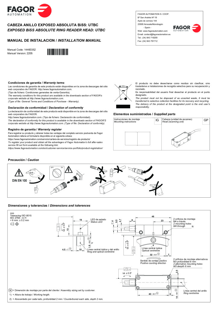 UT model absolute angular encoder without integral bearings – BiSS C protocol reader head