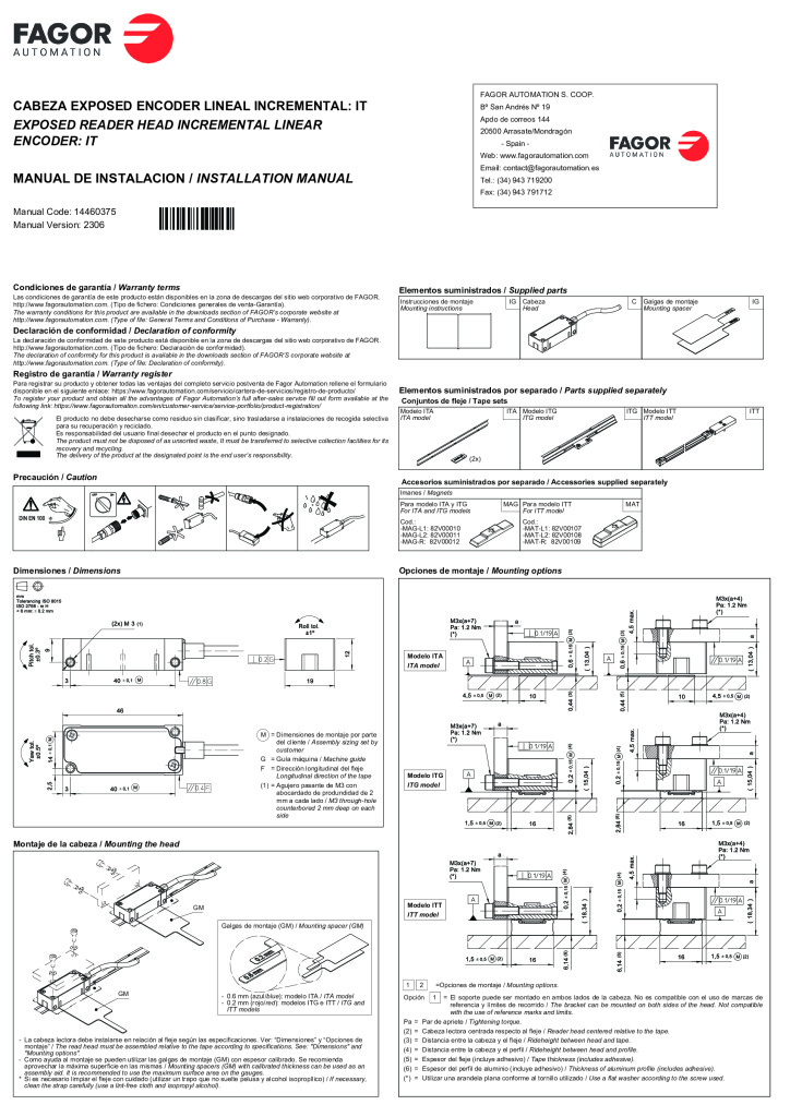 IT model non-contact open linear encoder- incremental read head