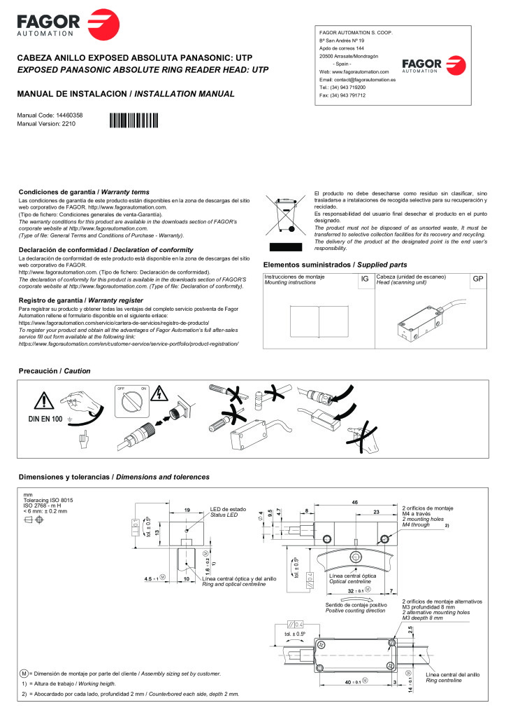 UT model absolute angular encoder without integral bearings – Panasonic protocol reader head