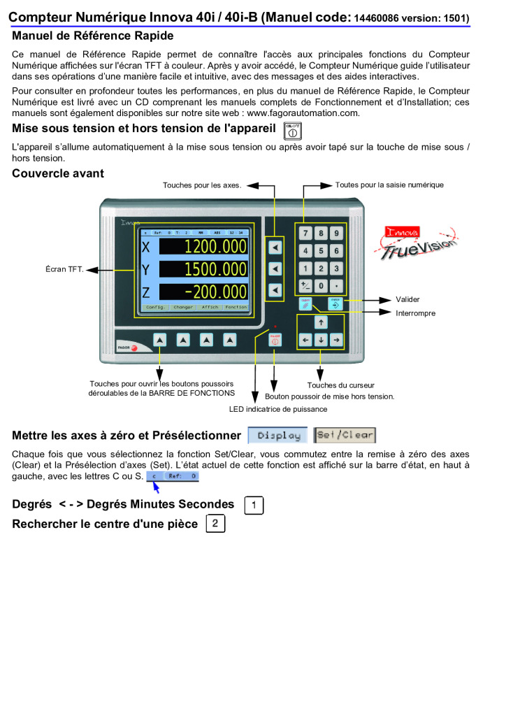 Readout Innova TFT 40i – 3-axis display (quick reference)