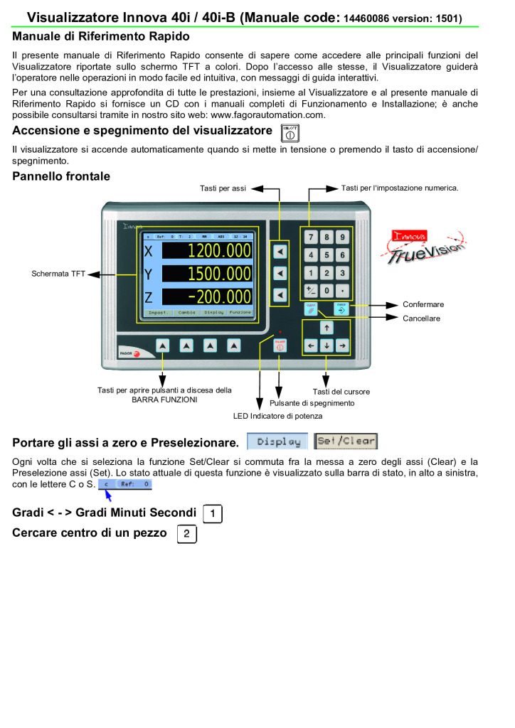 Readout Innova TFT 40i – 3-axis display (quick reference)